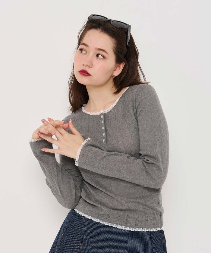 カットソー/ヘンリーネック/トップス/オフホワイト/グレー/レッド/ホワイト/オレンジベージュ