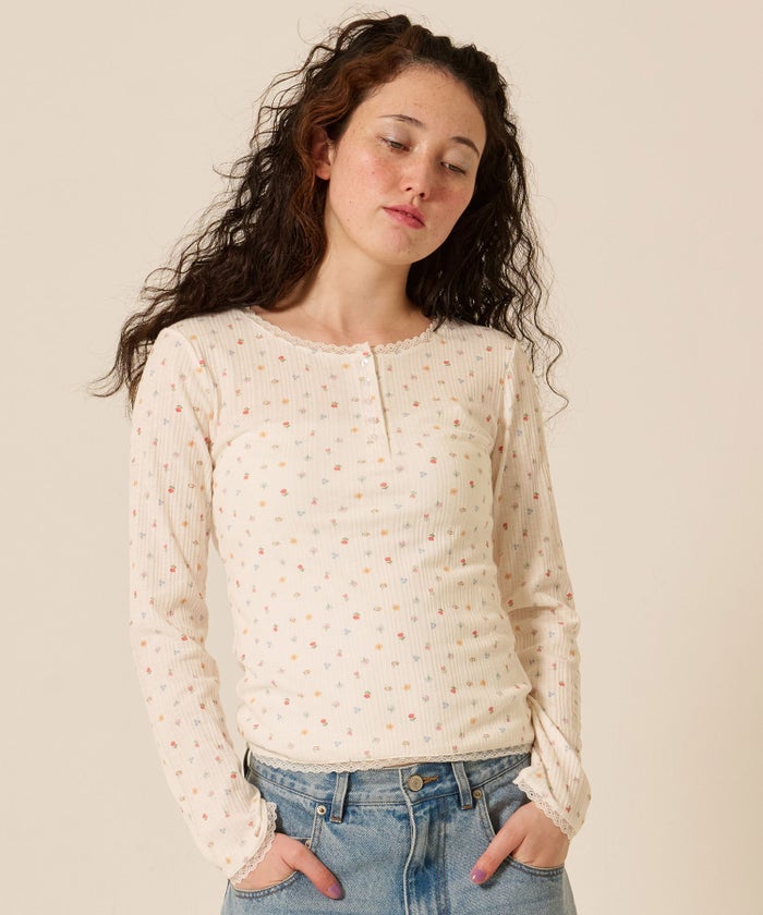 カットソー/ヘンリーネック/トップス/オフホワイト/グレー/レッド/ホワイト/オレンジベージュ