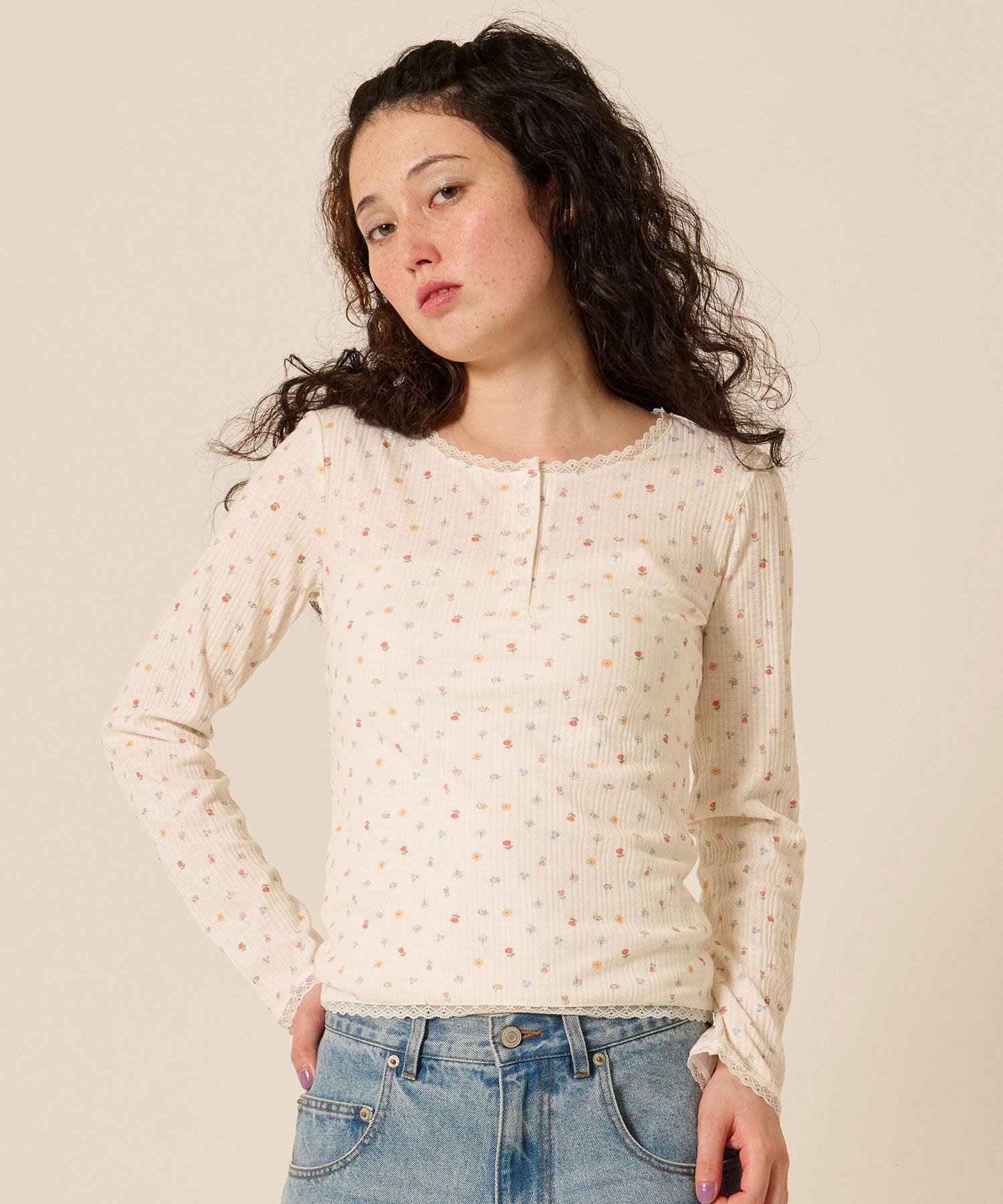 クリアボタン ヘンリーネックカットソー TINA：JOJUN 全8色｜tnj511