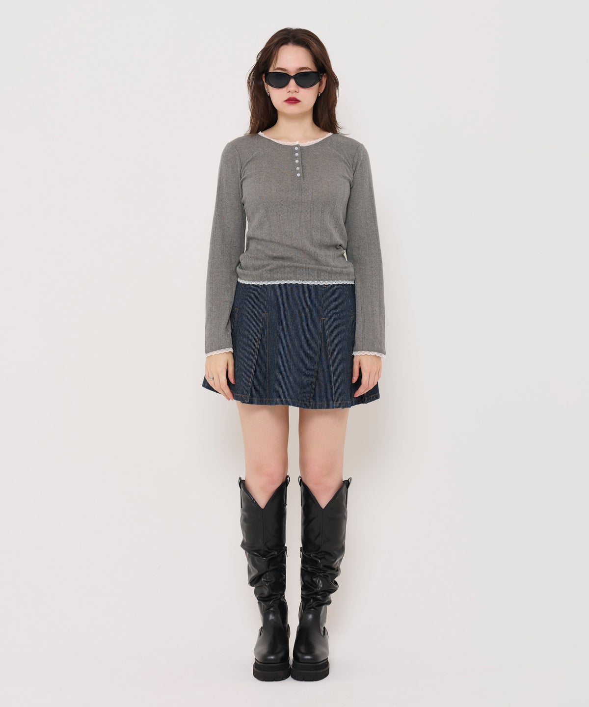 カットソー/ヘンリーネック/トップス/オフホワイト/グレー/レッド/ホワイト/オレンジベージュ