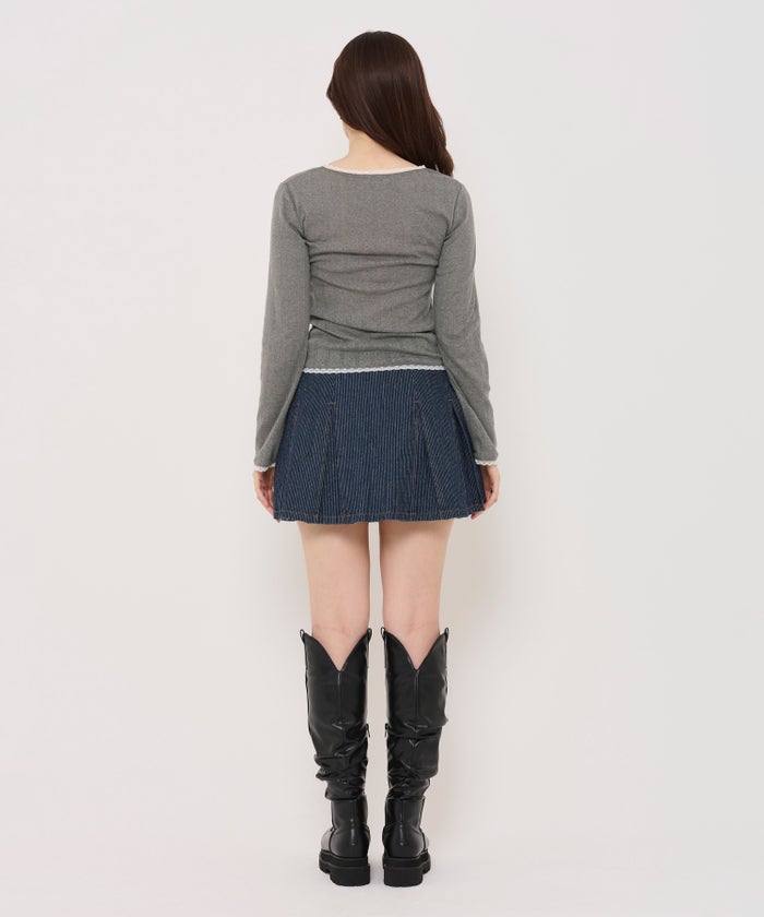 カットソー/ヘンリーネック/トップス/オフホワイト/グレー/レッド/ホワイト/オレンジベージュ