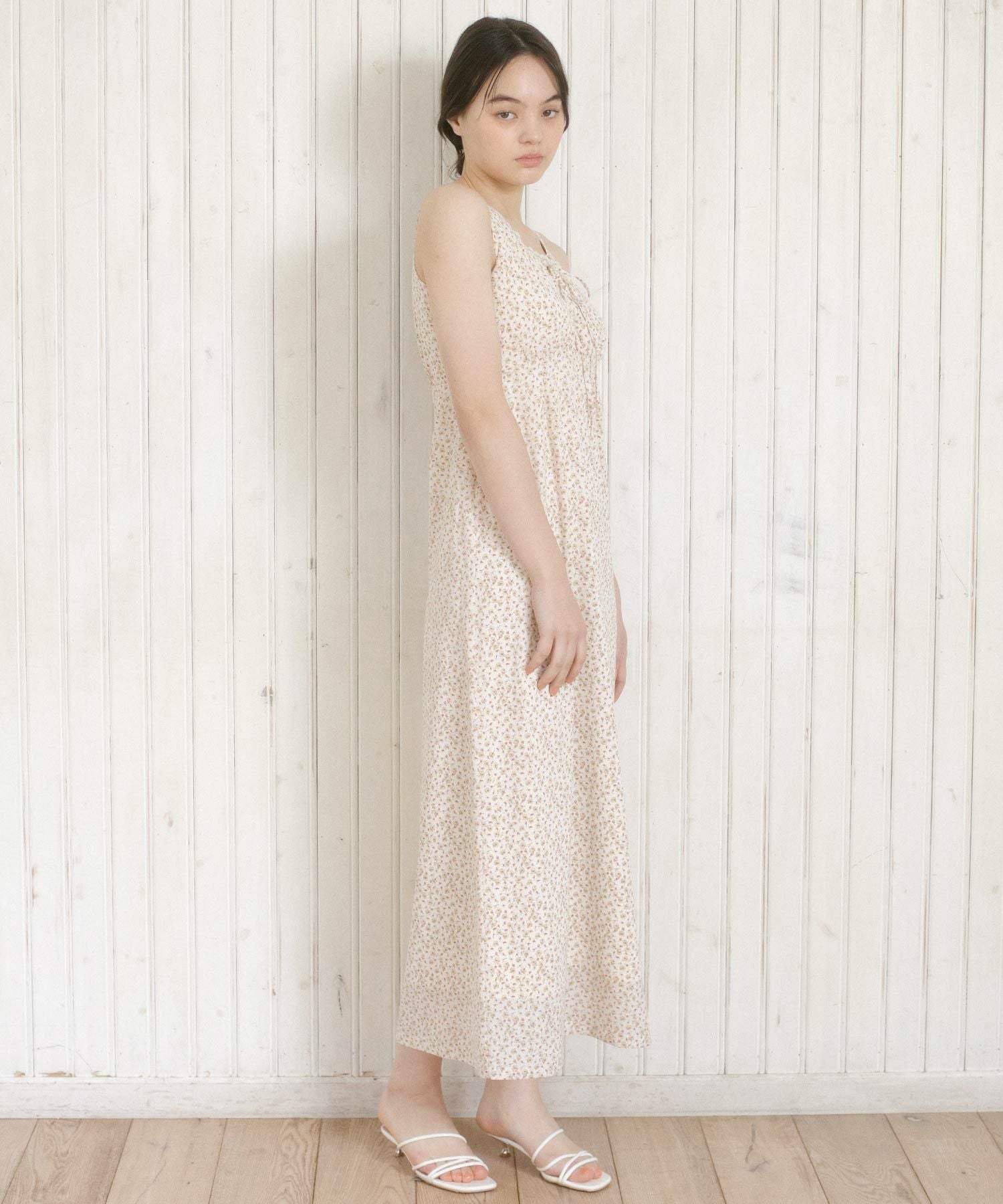 小花柄 ノースリーブロング丈ワンピース