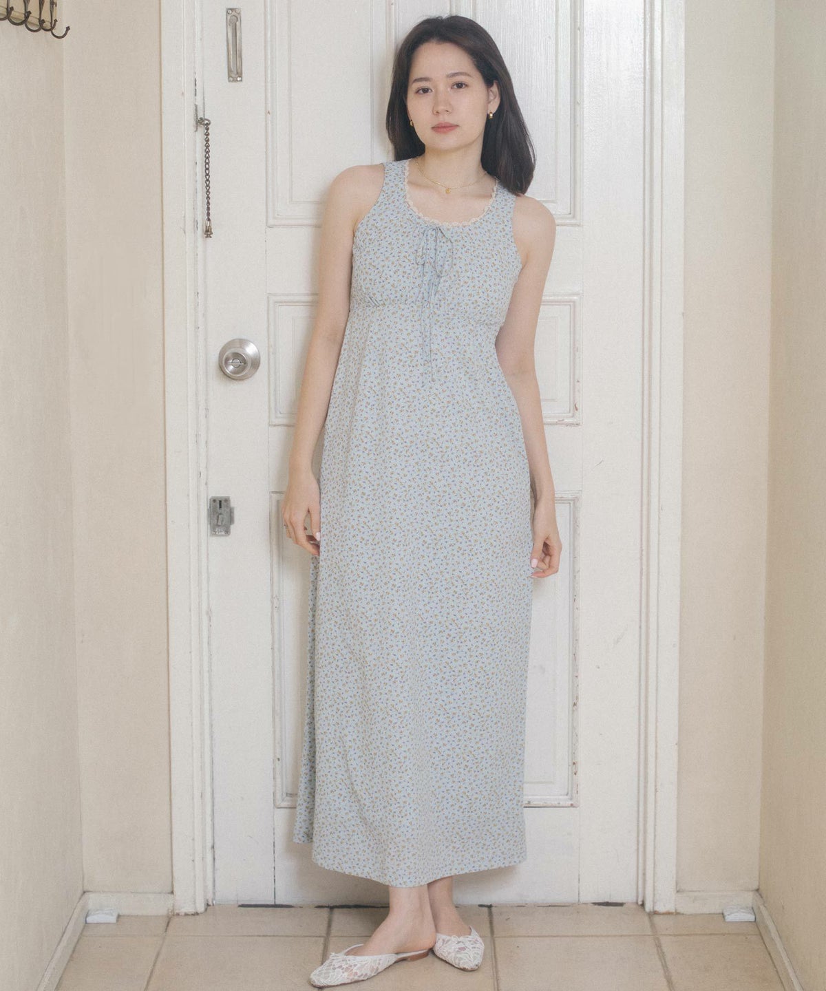 ワンピース/小花柄/クリーム/サックス