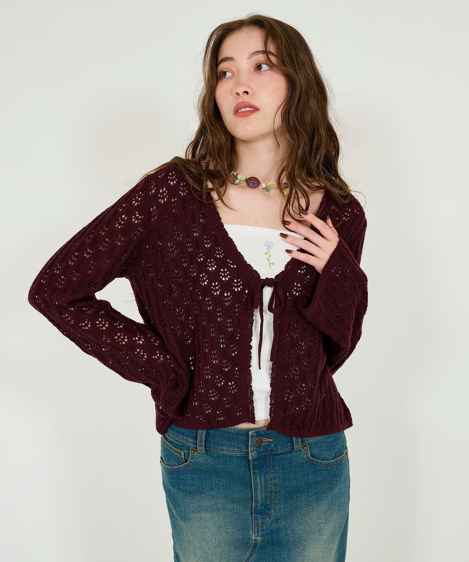 SpecialPrice-SALE フロントリボン ニットカーディガン TINA：JOJUN 全
