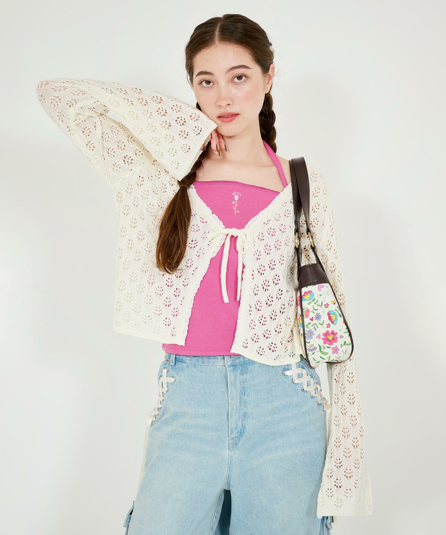 フロントリボン ニットカーディガン TINA：JOJUN 全3色｜tnj411-0580