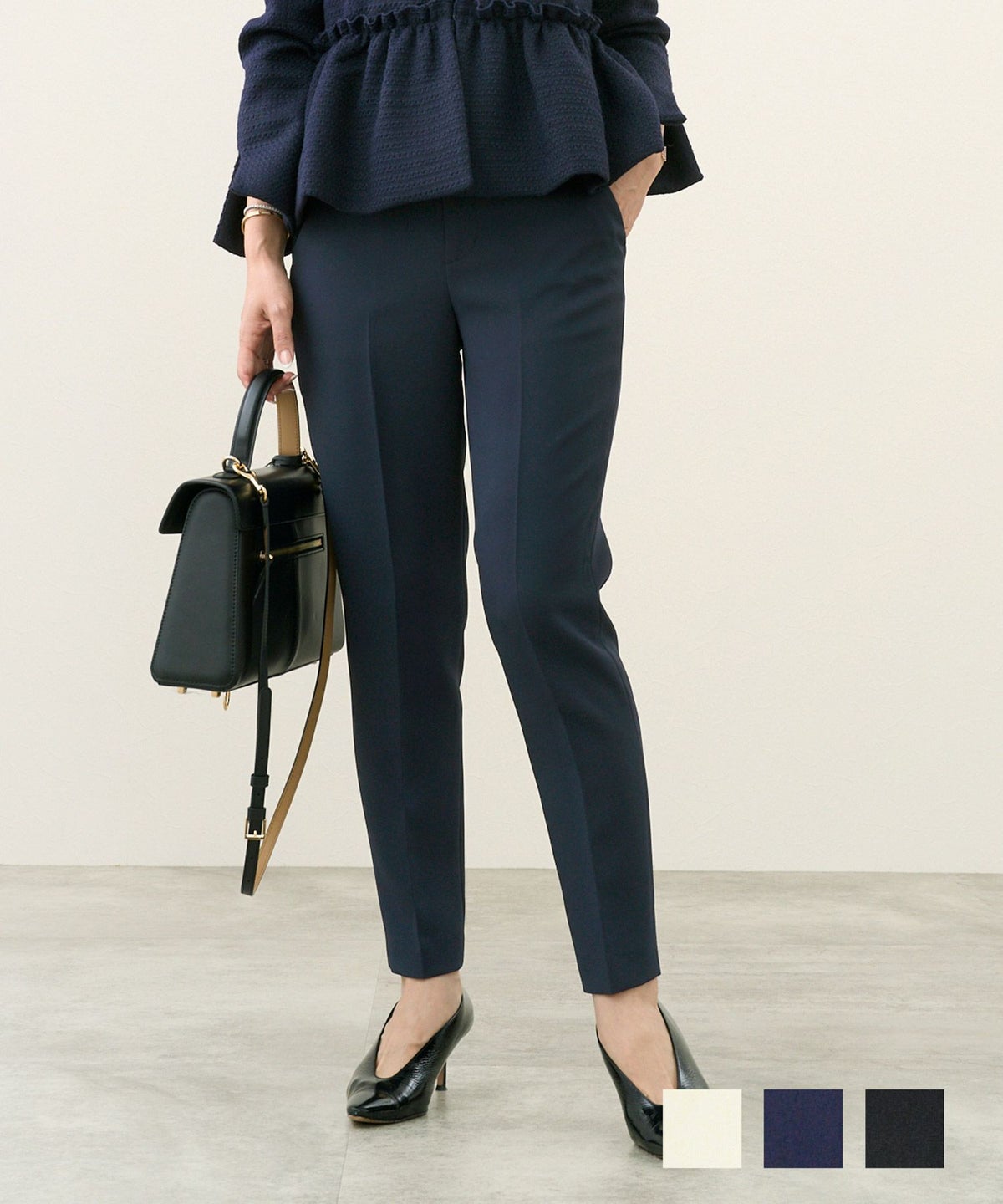 手洗い可 綺麗めパンツ ウエストゴム ポケット 春夏秋冬 オールシーズン  センタープレス パンツ オケージョン Liala×PG