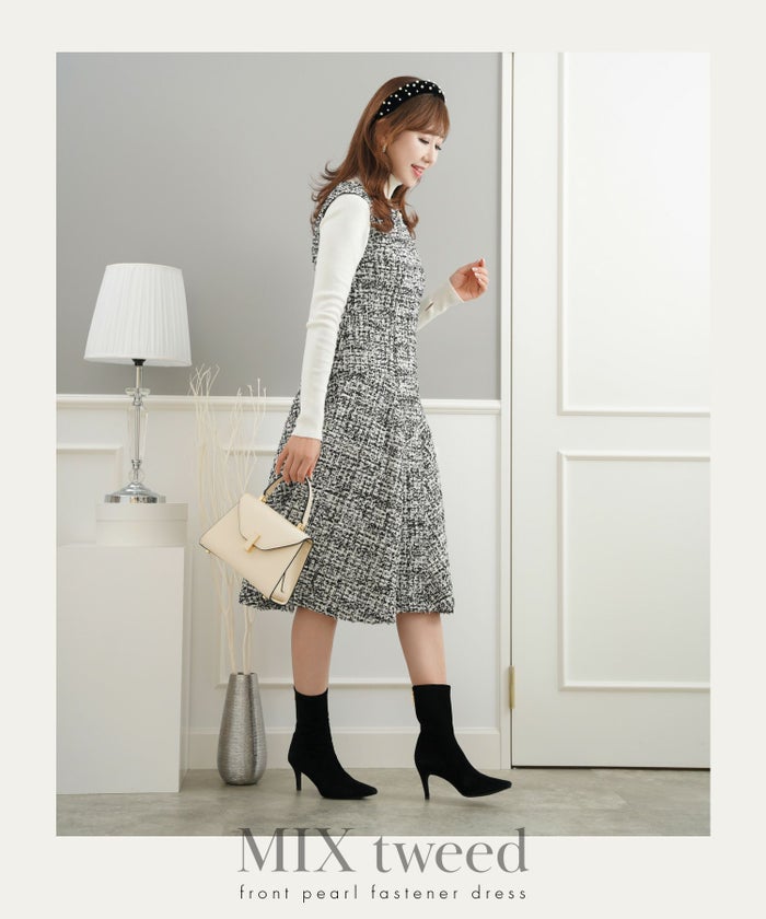 新色追加 ワンピース レディース ファッション ツイード かわいい 大人 フレア 膝丈 ドレス 卒園式 卒業式 人気 ジョイントスペース