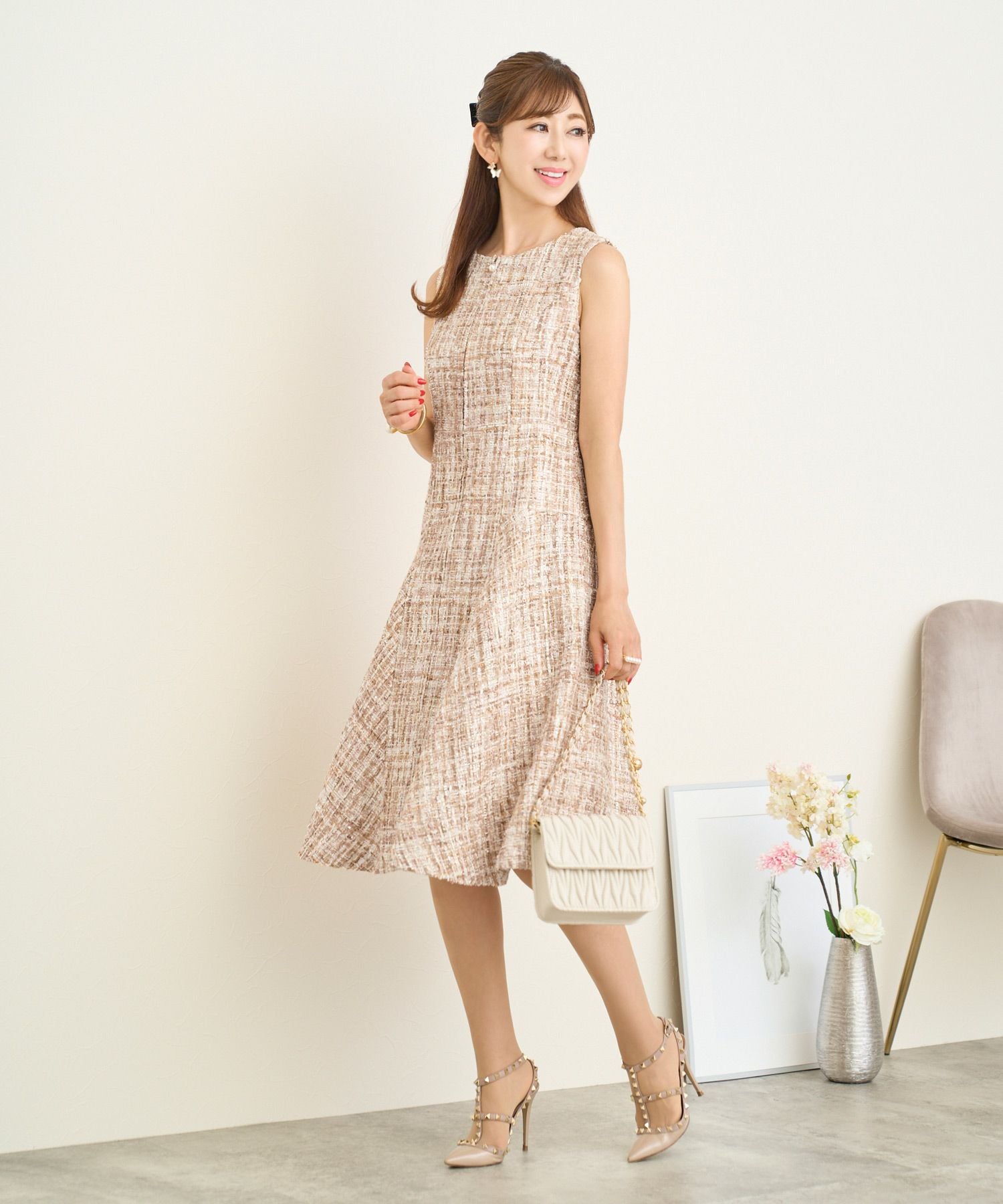 MIXツイード フロントパールファスナー ワンピース Prima Scherrer 全4