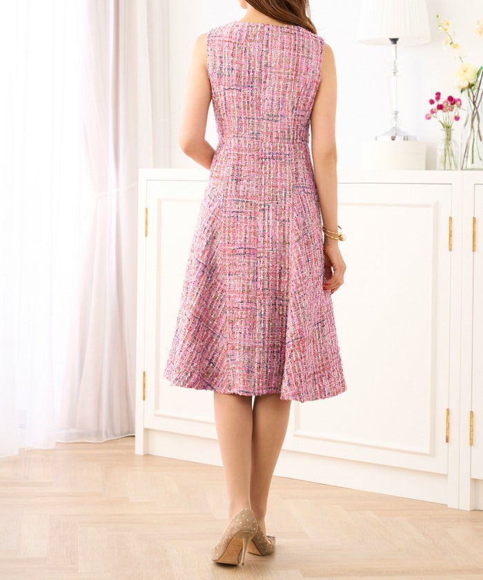 新色追加 ワンピース レディース ファッション ツイード かわいい 大人 フレア 膝丈 ドレス 卒園式 卒業式 人気 ジョイントスペース