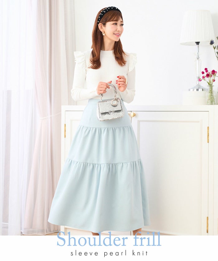 ショルダーフリル袖パールニットPrimaScherrer全3色｜psc411-0642【1】