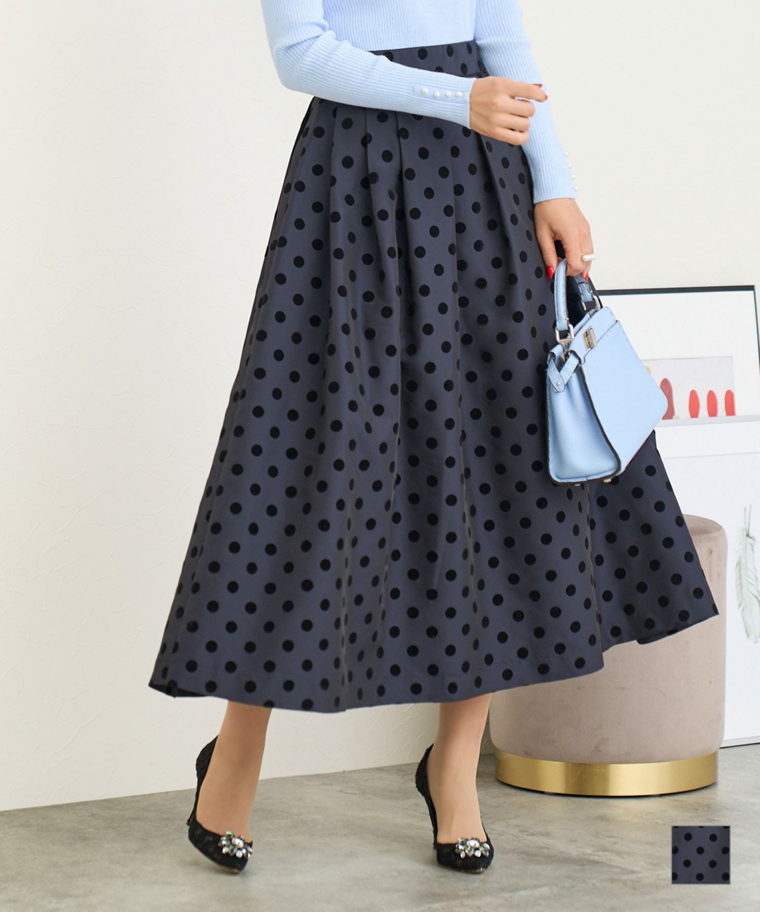 フロッキー ドット ロング スカート Prima Scherrer 全1色｜psc611