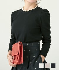 袖山ギャザー 衿ぐりパール ニット Liala×PG