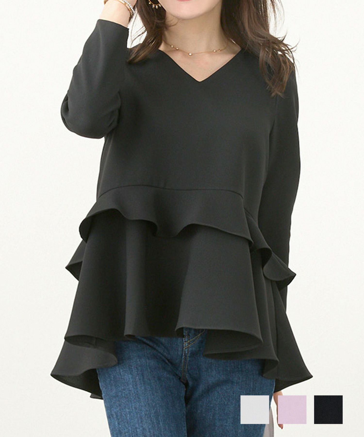 ダブルペプラム バックパール ブラウス Liala×PG 全3色｜lpg811-1590