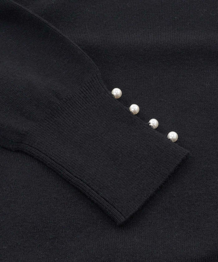 トップス/ニット/ボウタイ/リボンネック/パフスリーブ/バルーンスリーブ/パール/ホワイト/白/ピンク/ブラック/黒/S/M/秋/冬/春可愛い/かわいい/華やか/大人/上品/