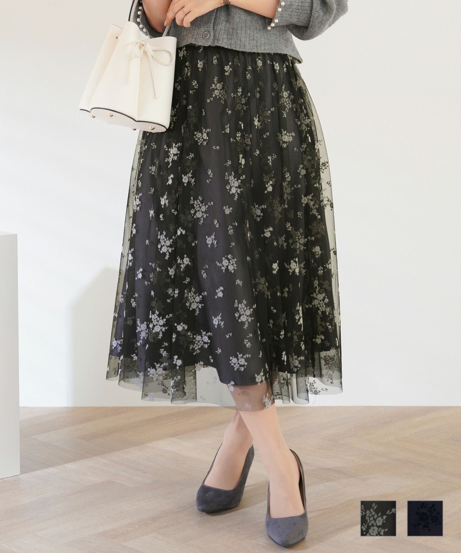 フロッキー フラワー チュール スカート le reve vaniller 全2色