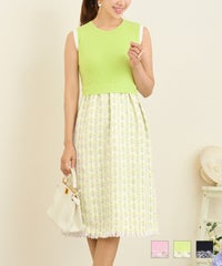 ツイードコンビノースリーブニットワンピースPrimaScherrer全3色｜psc311-0655【1】