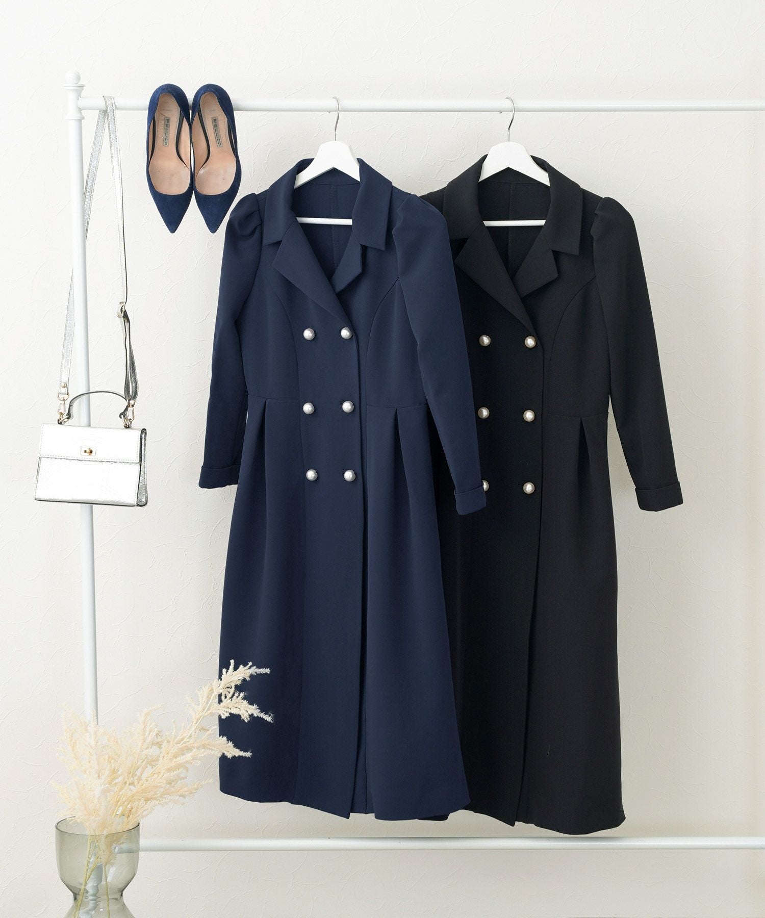 OUTLET-SALE パール ダブル釦 ワンピース Liala×PG 全2色｜lpg341-1539