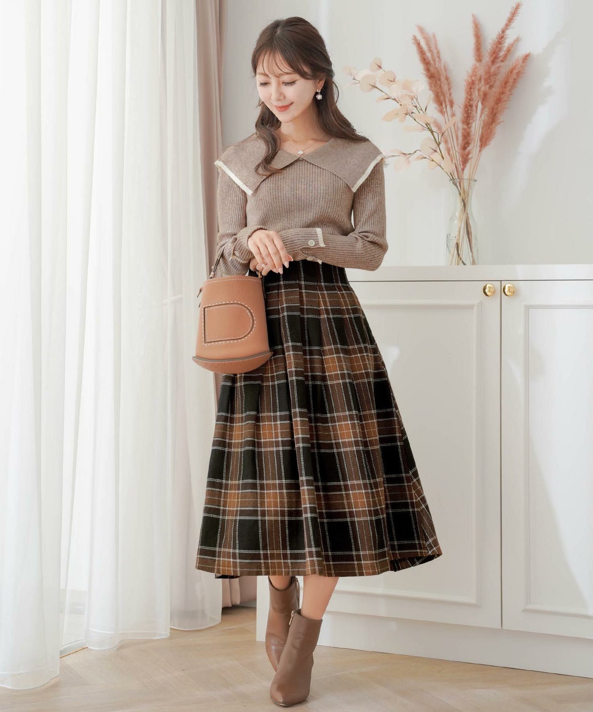 手洗い可/レディース/トップス/ニット/プルオーバー/リブ/フラットカラー/ボタンダウン/前後/2way/秋/冬/長袖/ライトグレー/モカ/ブラウン/ブラック/ネイビー