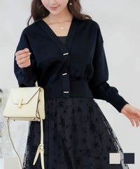 ホームケア/カーディガン/ニット/パール/ブローチ/Vネック/軽量/長袖/グレージュ/ネイビー/M/春/秋/冬/長袖