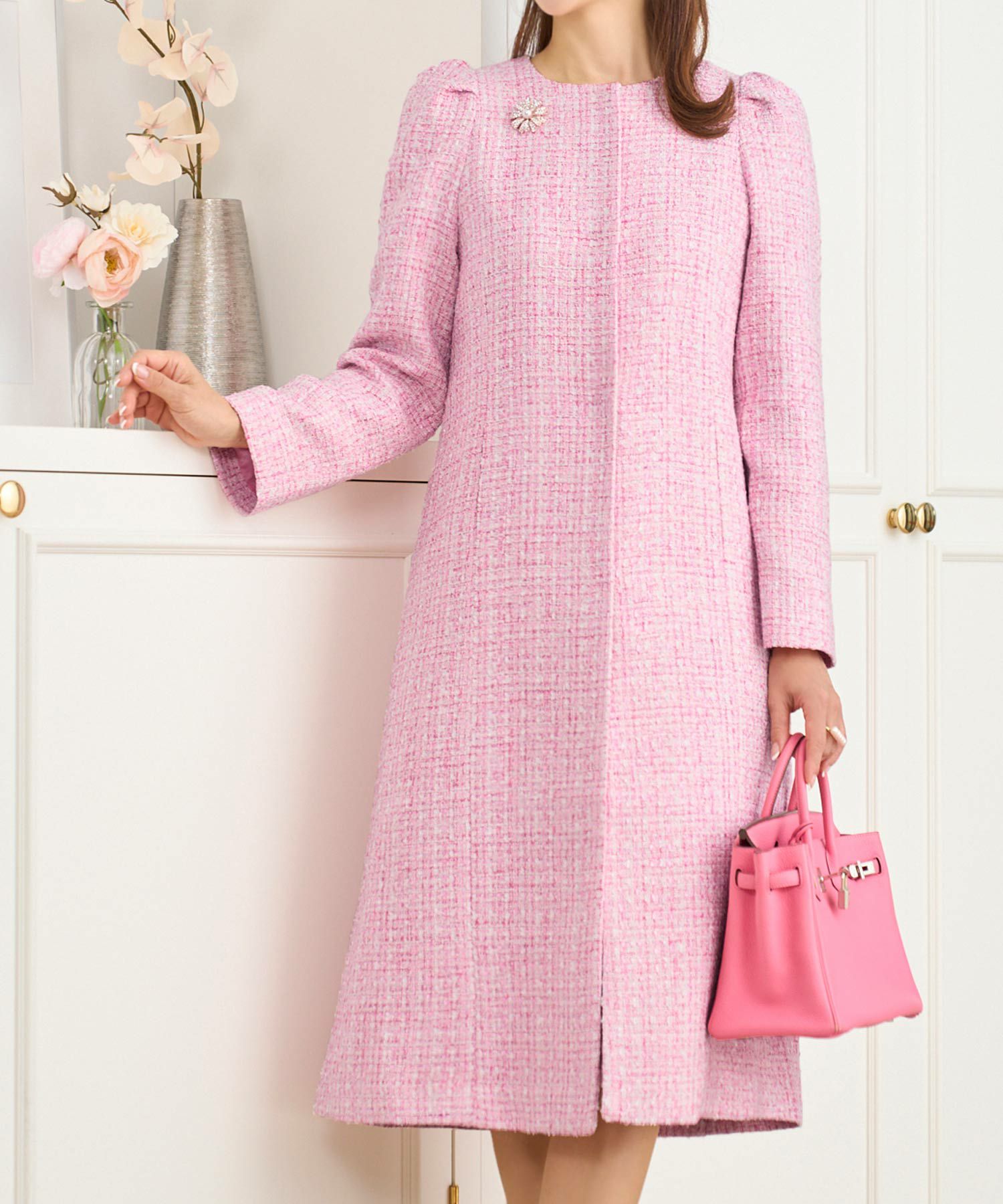 【お値下げ中】CLANE オーバーツイードコート　ピンク こんにちは。MINAMI TANAKA×CLANE OVER TWEED COAT、BLKも可愛いですが