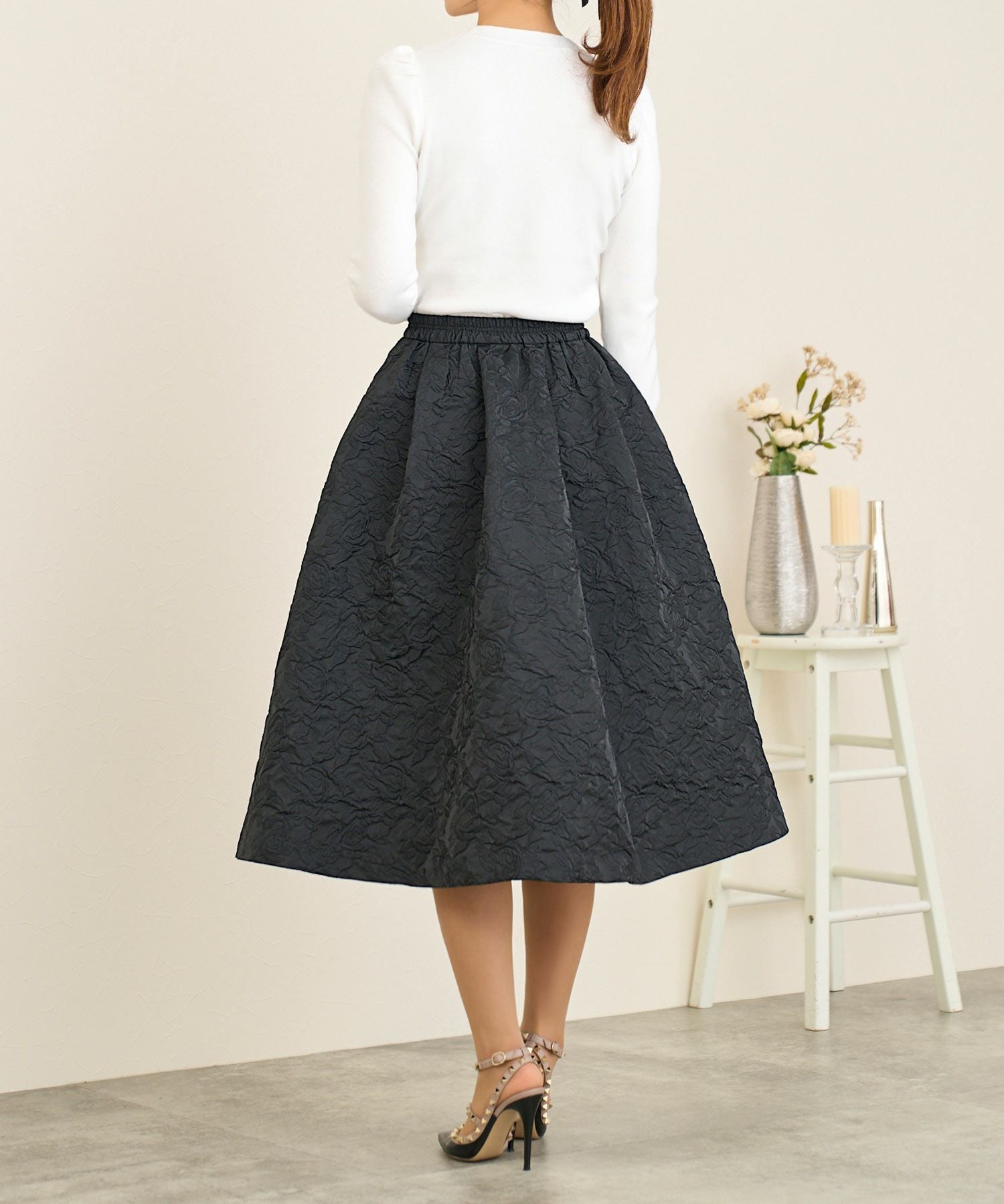 ローズ ジャガード フレア スカート Prima Scherrer 全3色｜psc611