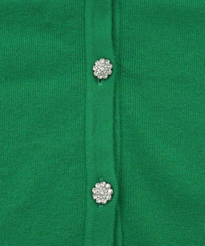 ニット/トップス/カーディガン/ビジュー/肩ギャザー/ピンク/サックス/グリーン/緑/S/M/秋/冬/春/可愛い/かわいい/華やか/大人/上品/