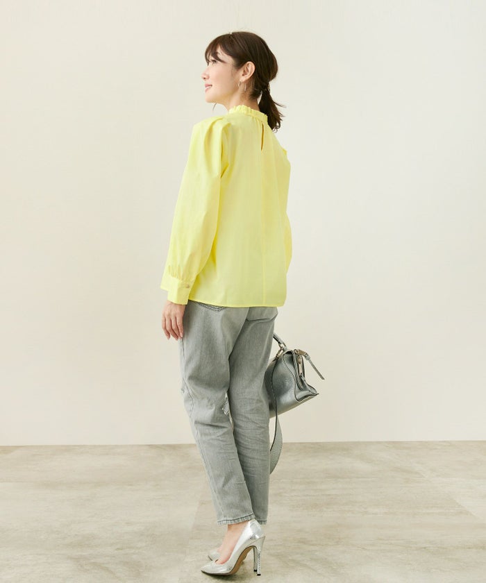 手洗い可/セレクト/長袖/ゴールドボタン/ギャザー/カフス/袖山タック/カフスボタン