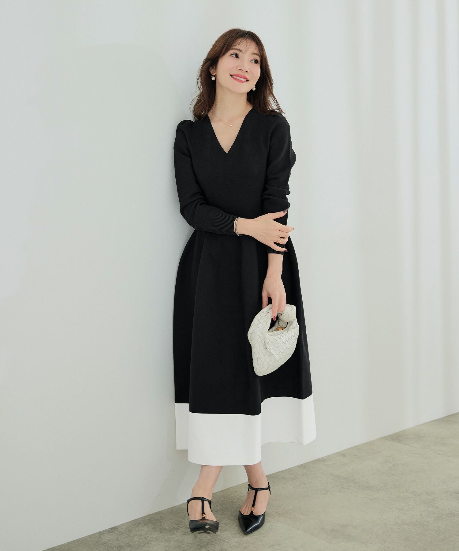 ホールガーメント パフスリーブ ワンピース