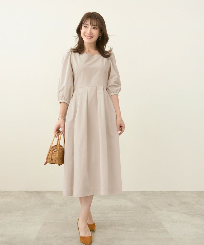 手洗い可/七分袖/ミドル丈/タック入り/くるみ釦/大人可愛い/上品