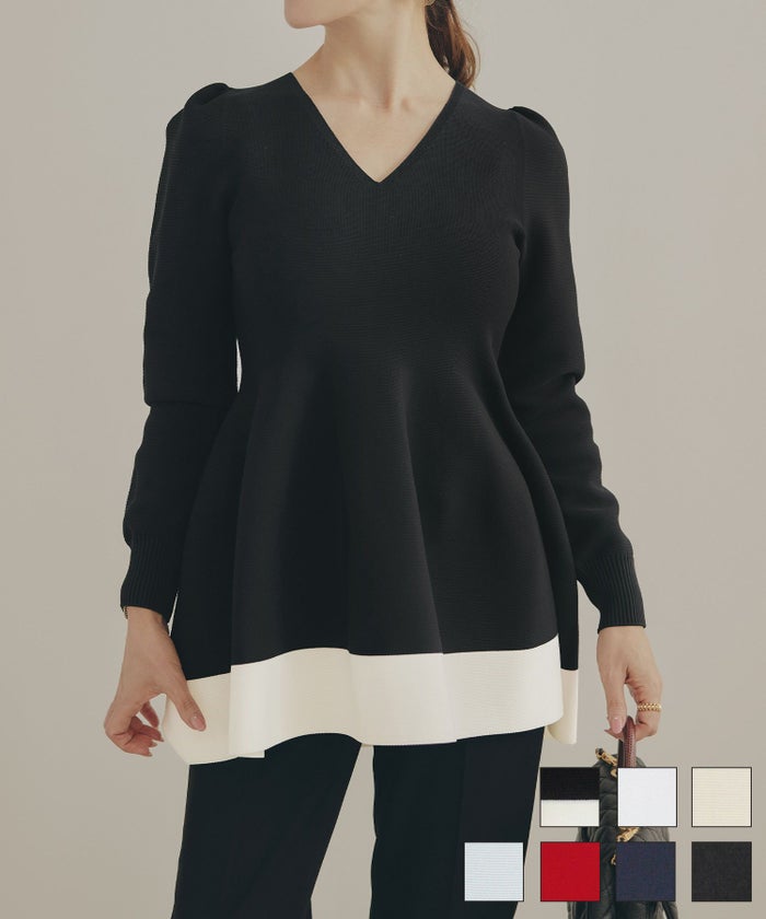 新色追加 手洗い可 ホールガーメント ニット 春秋冬 白黒 かわいい オフィス きれいめ おすすめ 大人 ジョイントスペース ホールガーメント ペプラム チュニック Liala×PG