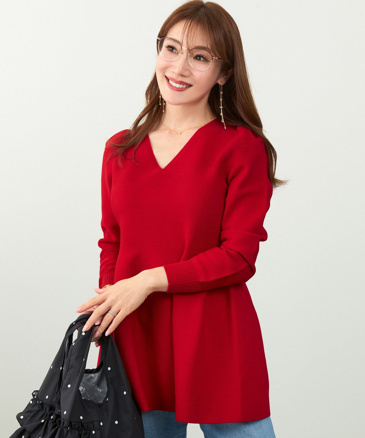 手洗い可/9分袖/袖口リブ/Vネック/ふんわり/チュニック/美ライン/体型カバー/大人可愛い/フレア