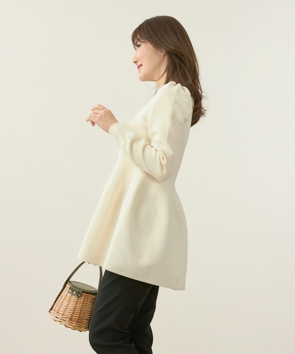 手洗い可/9分袖/袖口リブ/Vネック/ふんわり/チュニック/美ライン/体型カバー/大人可愛い/フレア