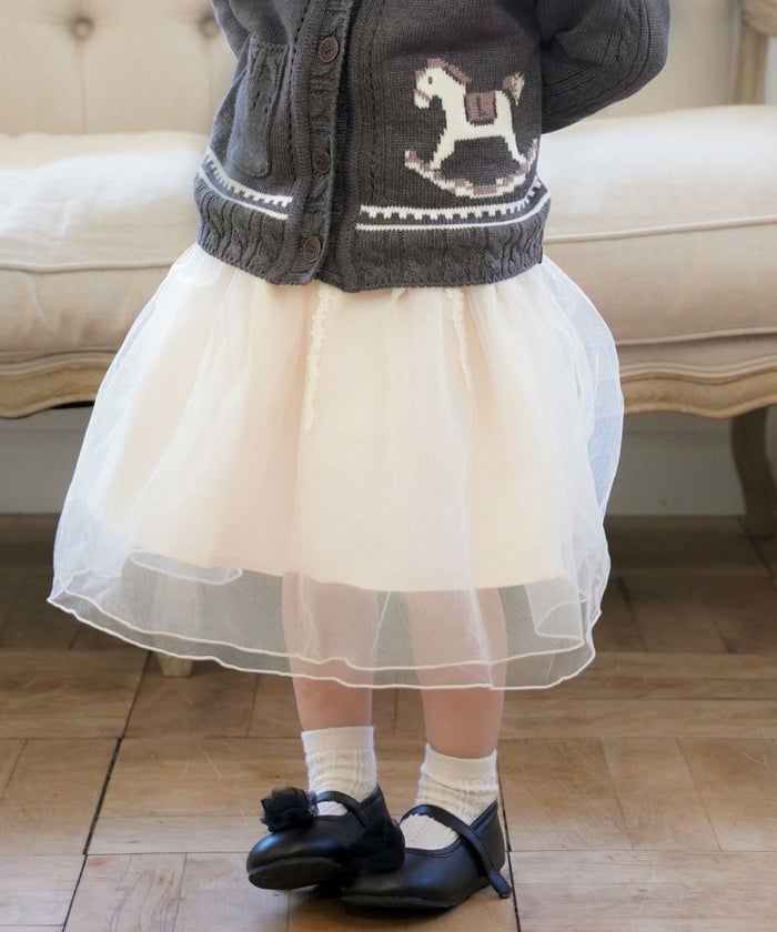 レディース/子供/カーディガン/ケーブル/木馬/ジャガード/長袖/親子リンク/親子コーデ/おそろい/キッズ/ホワイト/チャコール/Vネック/前あき/配色/バックデザイン/春/秋/冬/羽織