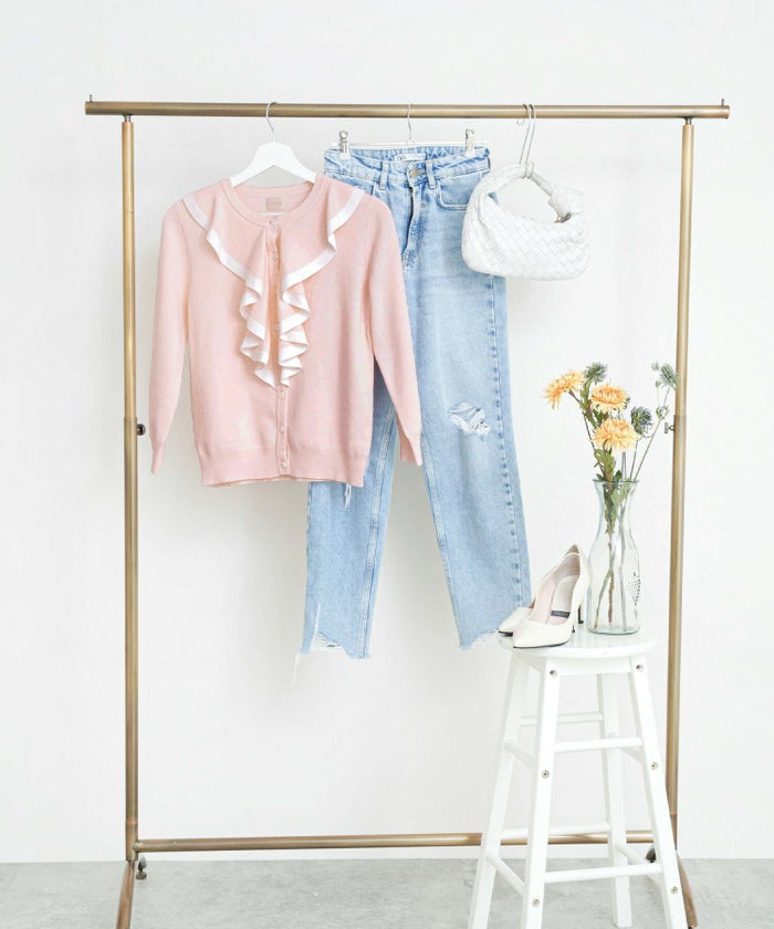 手洗い可/バイカラー/釦/9分袖/袖口リブ/裾リブ/強撚オーガニックコットン/大人可愛い/ラウンドネック/フリル/襟付き/ラッフルフリル