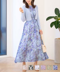 ワンピース花柄春夏秋白ピンクレディース服かわいい可愛い大柄色おしゃれ上品大人おすすめきれいめジョイントスペース フラワープリント リングレース スタンドネック ワンピース Prima Scherrer