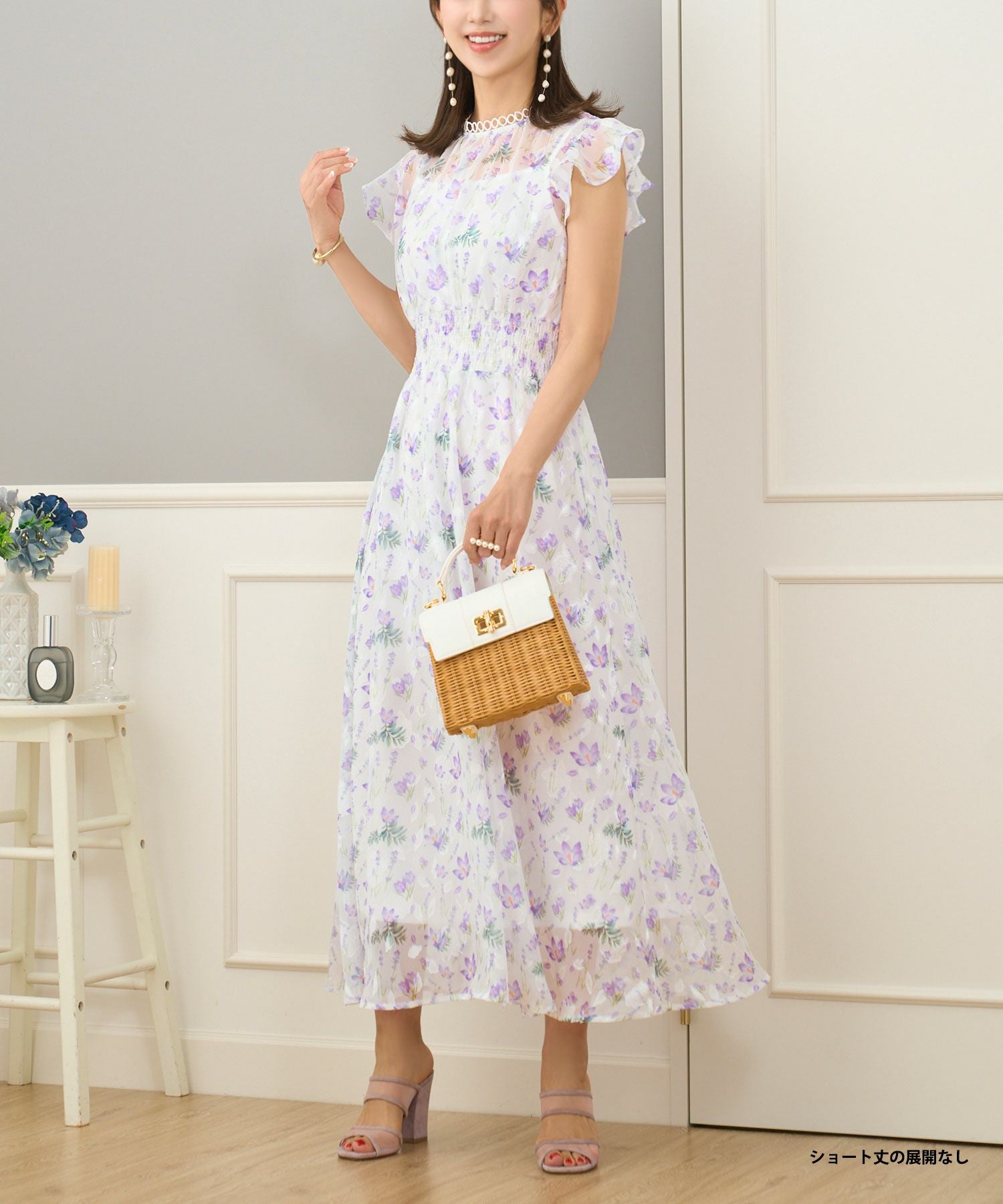 フラワープリント リングレース スタンドネック ワンピース Prima