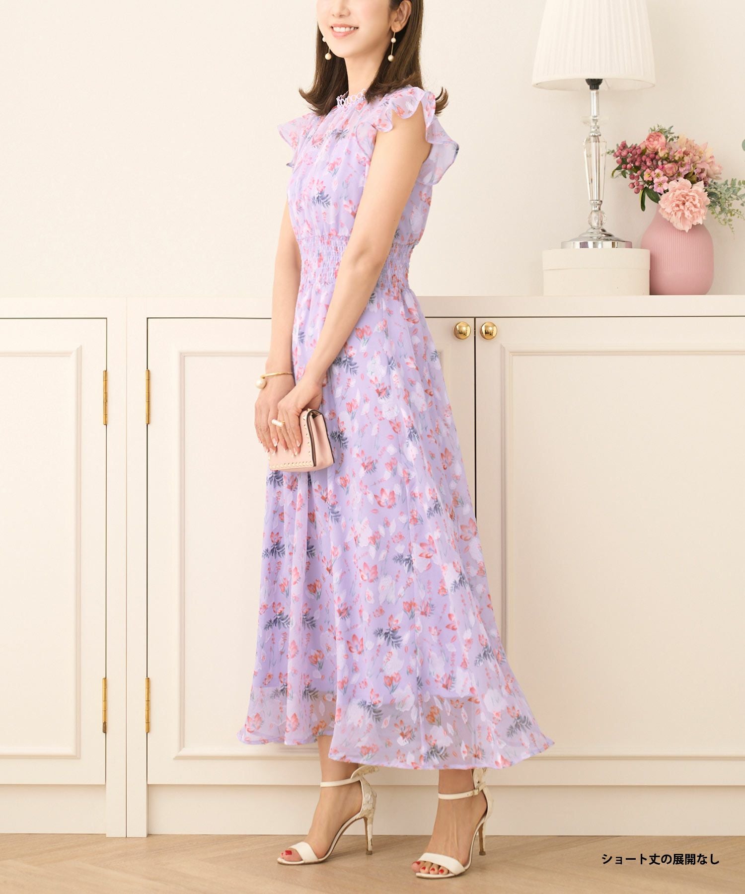 フラワープリント リングレース スタンドネック ワンピース Prima