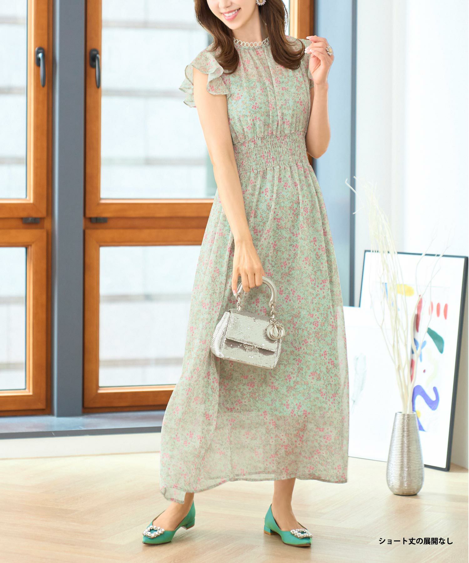 フラワープリント リングレース スタンドネック ワンピース Prima