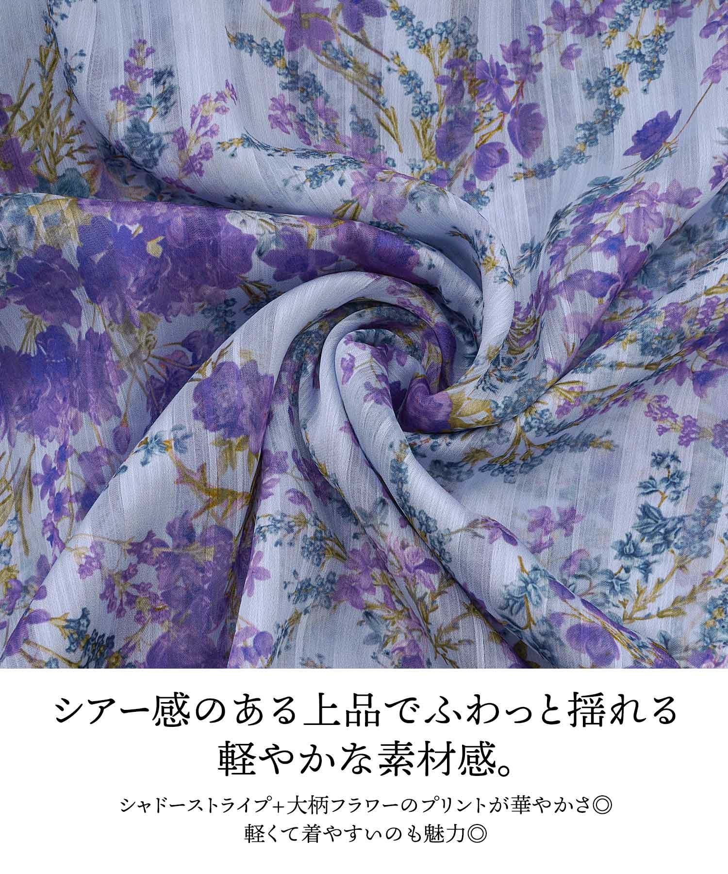 TIME-SALE フラワープリント リングレース スタンドネック ワンピース