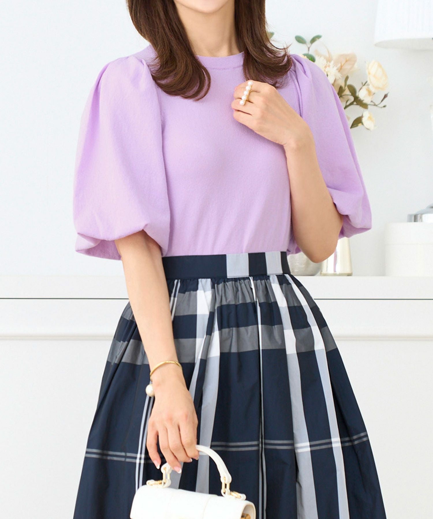 OUTLET-SALE ハーフ丈 バルーンスリーブ ニット プルオーバー Prima
