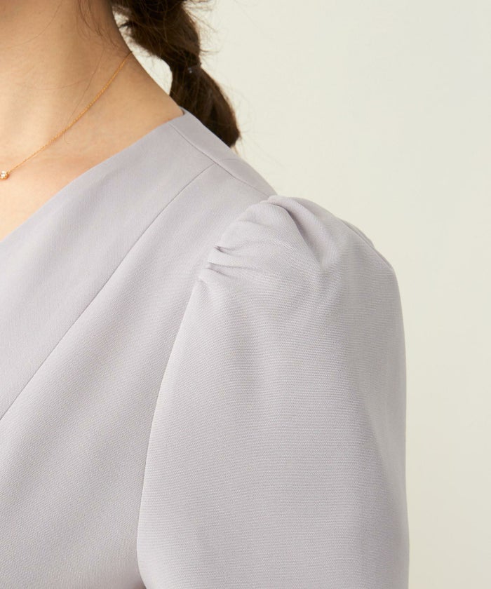 手洗い可/袖山ギャザー/ウエストギャザー/半袖/ファスナー/ふんわり/ミモレ丈/フェミニン/上品/きれいめ