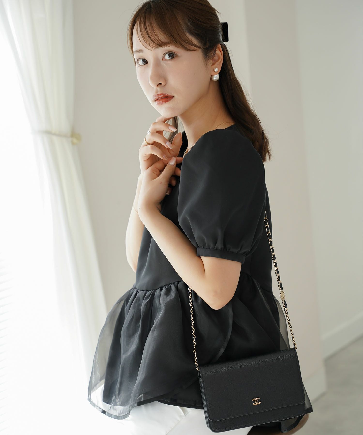 【新品】ジャス♡.。オーガンペプラムブラウス オーガンジー ペプラム ブラウス lieulien×Chika 全3色｜lul811-0215