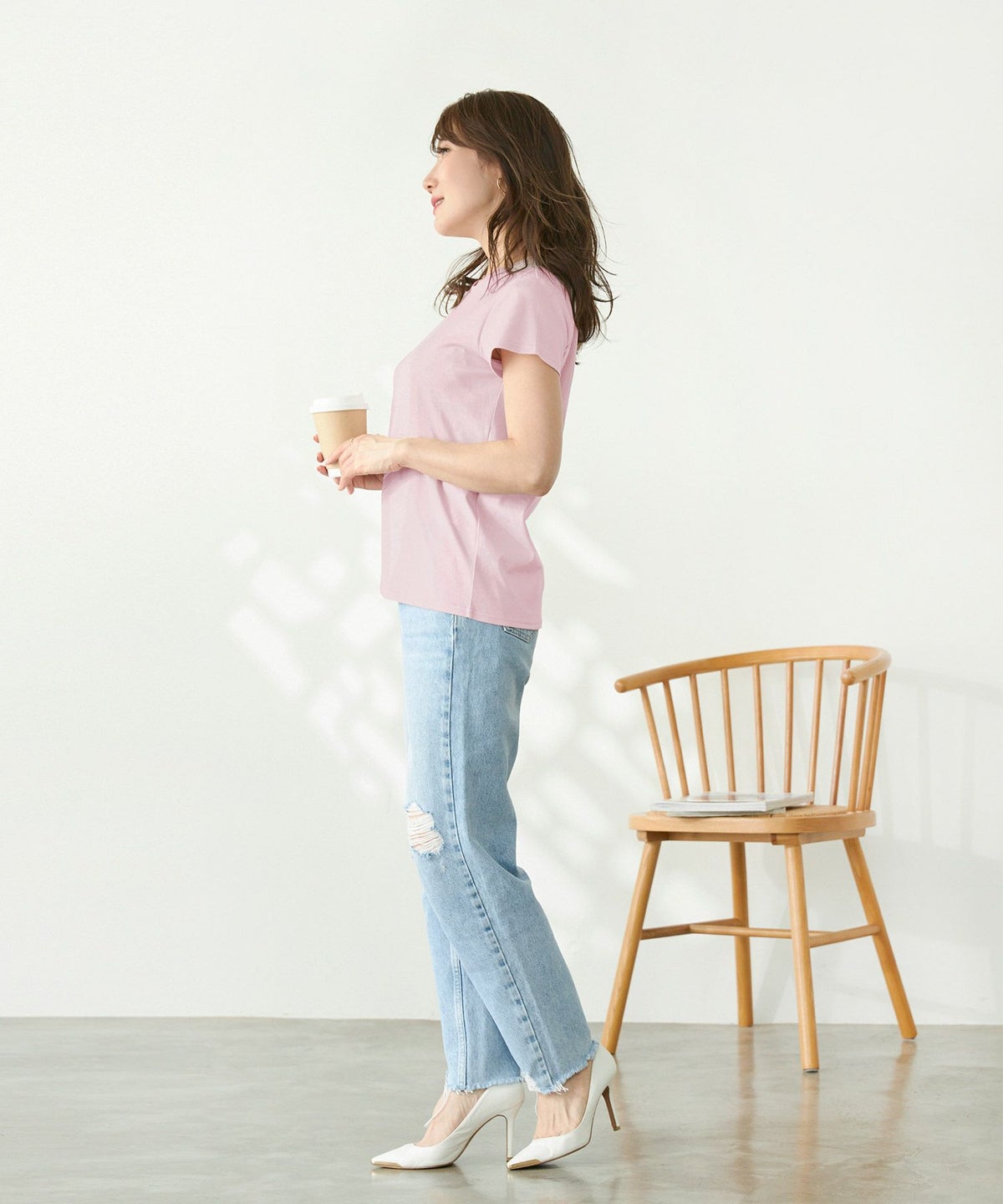 新色追加手洗い可日本製機能性素材半袖シンプル大人カジュアル着回しカットソーバックプリント夏ジョイントスペース