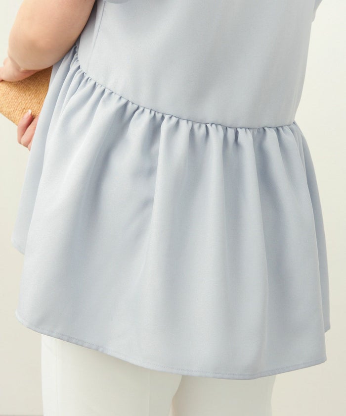 手洗い可/日本製/イレヘム/ラウンドネック/袖コンシャス/ギャザーペプラム/フェミニン/大人フェミニン