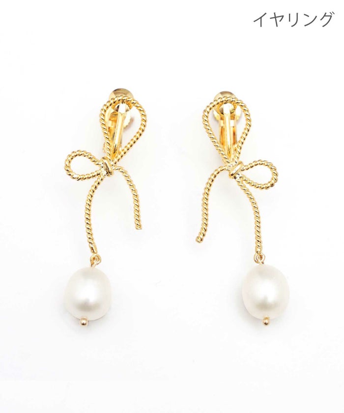 リボン ドロップ パール ピアス Ribbon Drop Pearl Pierce Earring