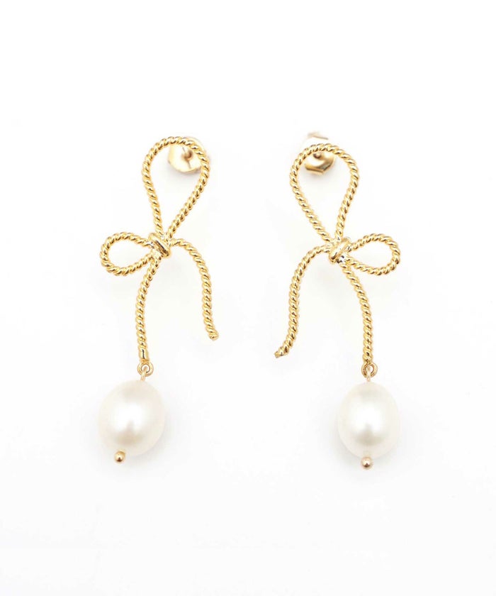 リボン ドロップ パール ピアス Ribbon Drop Pearl Pierce Earring