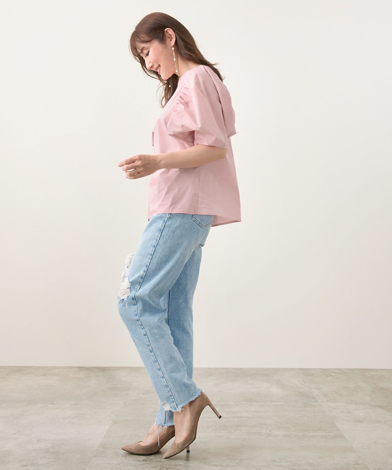 OUTLET-SALE ハートネック ドルマンスリーブ ブラウス Liala×PG 全2色