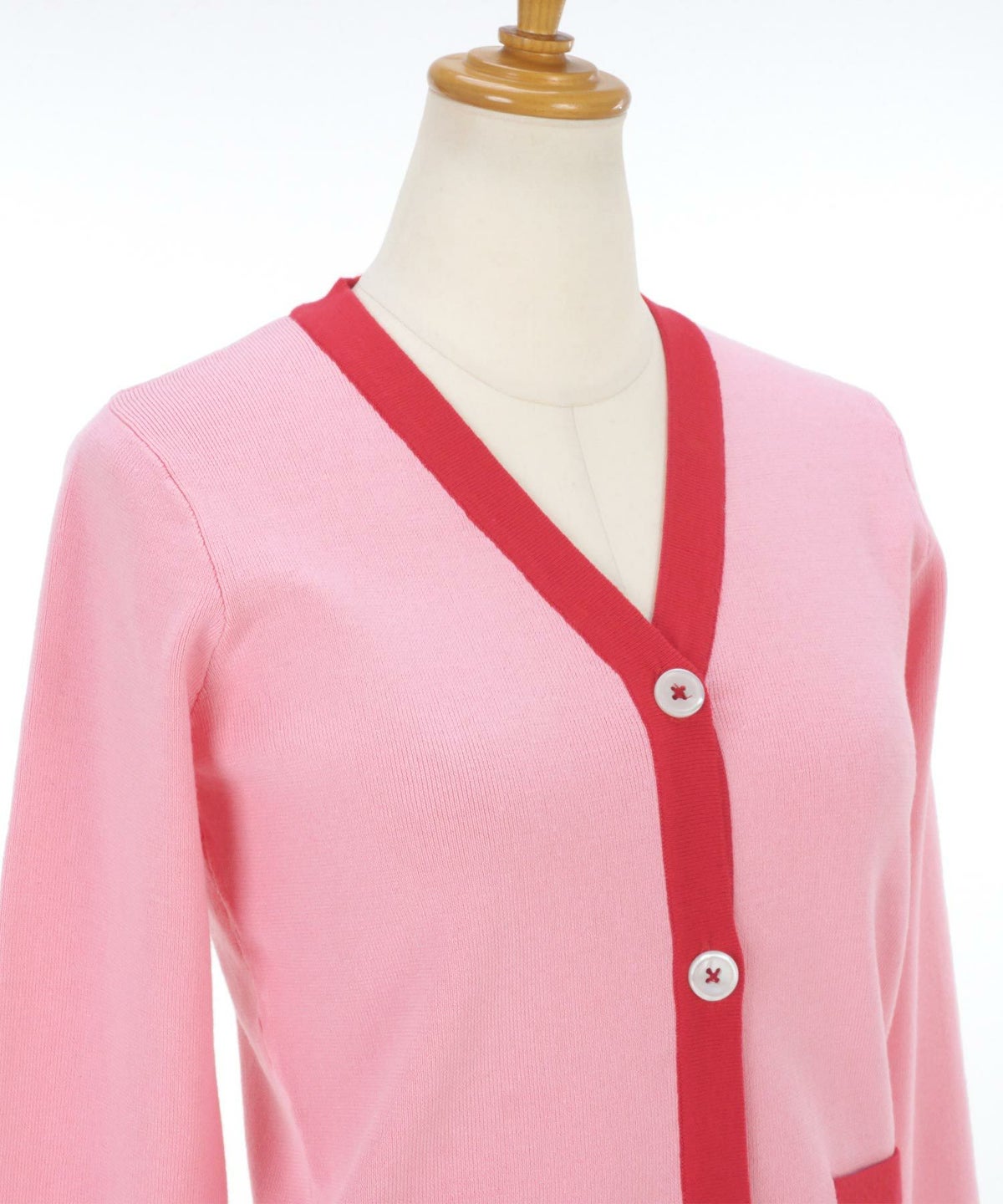 トップス/ニット/カーディガン/バイカラー/長袖/ライン/ホワイト×ブラック/ピンク×レッド/ライトピンク×チェリーピング/S/M/春/秋/可愛い/かわいい/華やか/大人/上品/