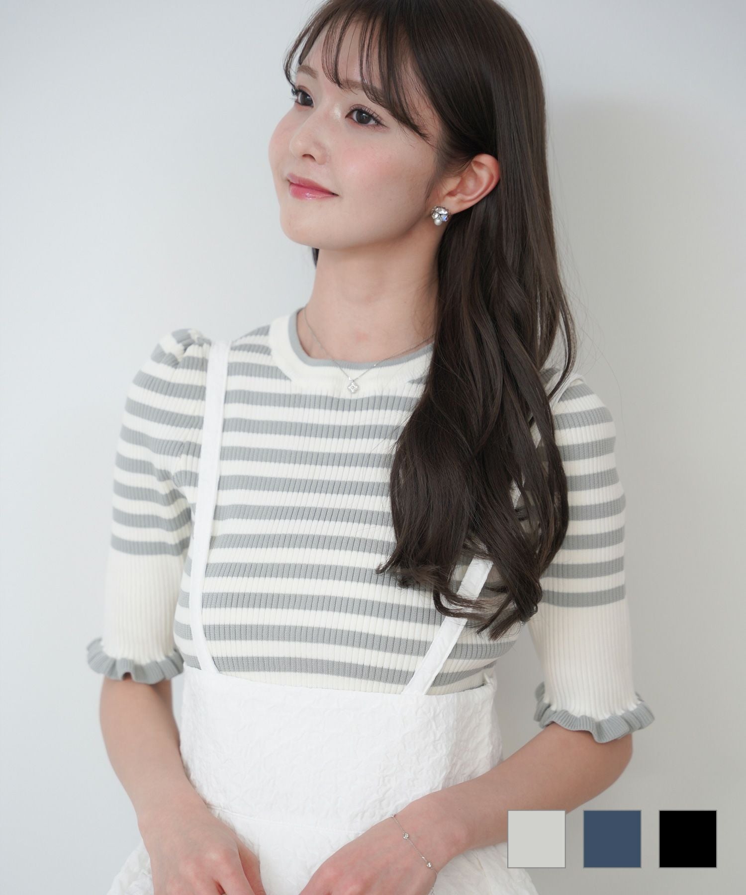 ボーダー 袖フリル ニット lieulien 全3色｜lul411-0206【2】 - ニット