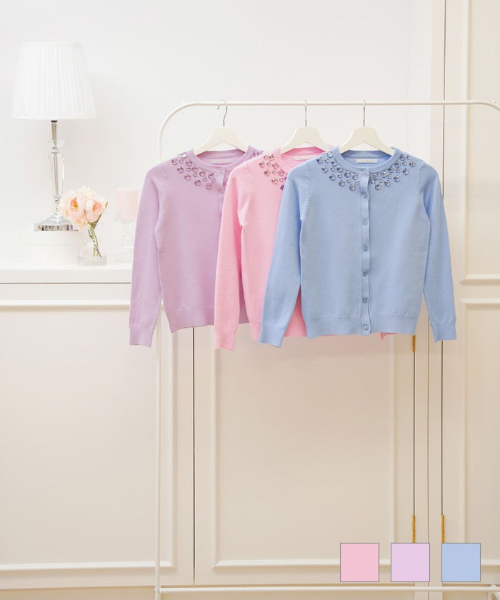 ビジューネック ニット カーディガン Prima Scherrer